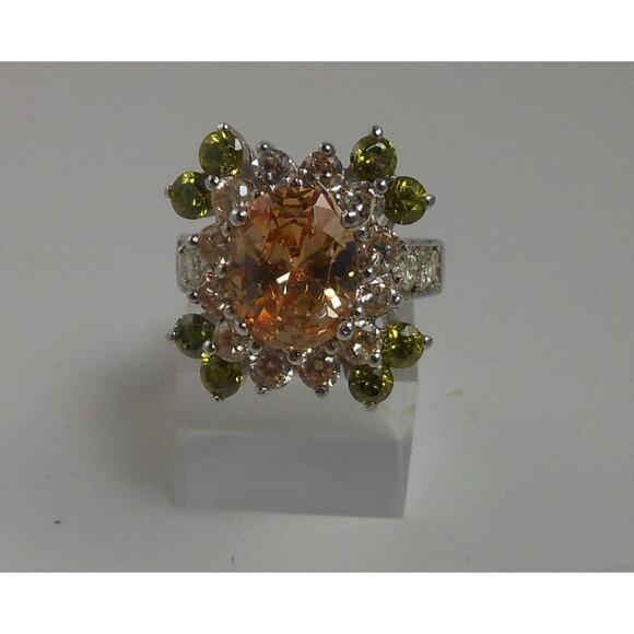 Vintage Sterling Silver Cocktail Ring Sparkly Sim Diamonds Thailand Size 7.25 - Picture 3 of 10